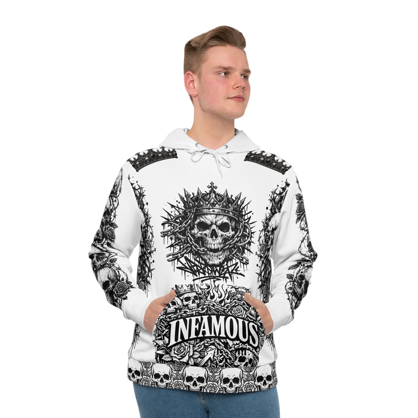 Skull Crest Men's Hoodie — 'Infamous' Gothic All-Over Print