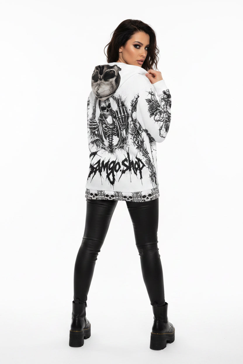 White-King skull Men's Hoodie — 'Infamous' Gothic All-Over Print