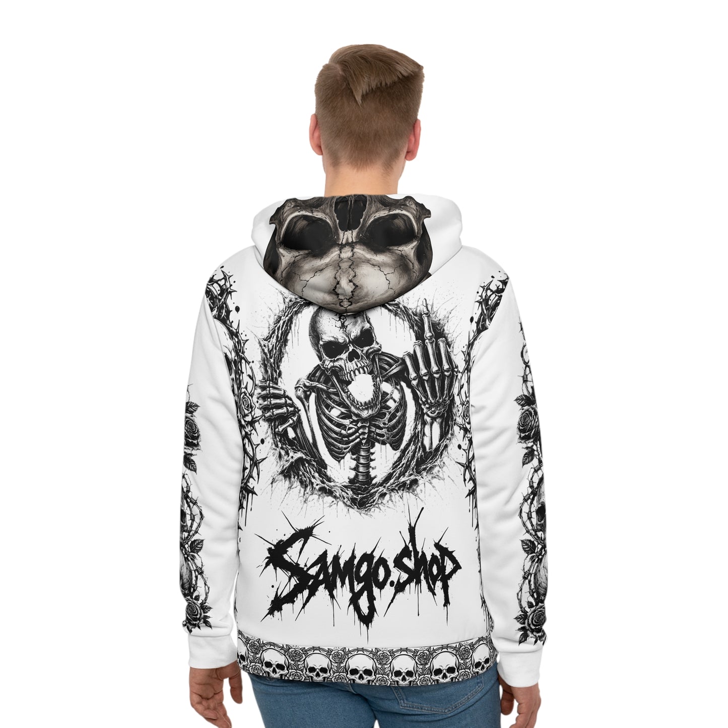 White-King skull Men's Hoodie — 'Infamous' Gothic All-Over Print