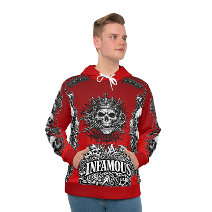 Red-King skull Men's Hoodie — 'Infamous' Gothic All-Over Print