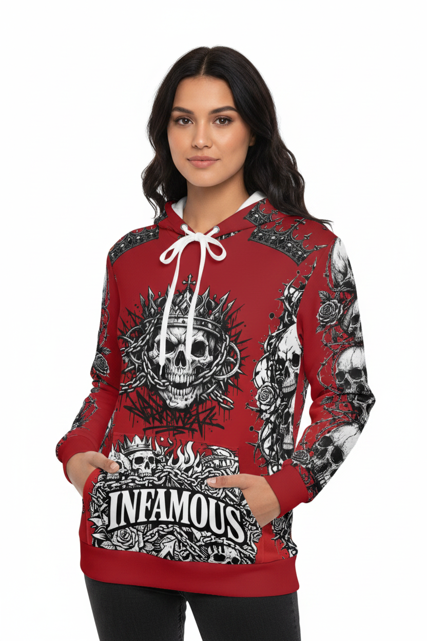 King skull Men's Hoodie — 'Infamous' Gothic All-Over Print