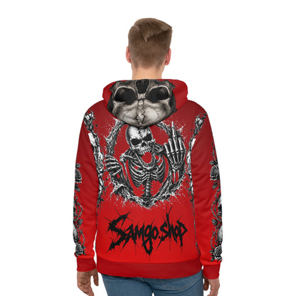 Red-King skull Men's Hoodie — 'Infamous' Gothic All-Over Print