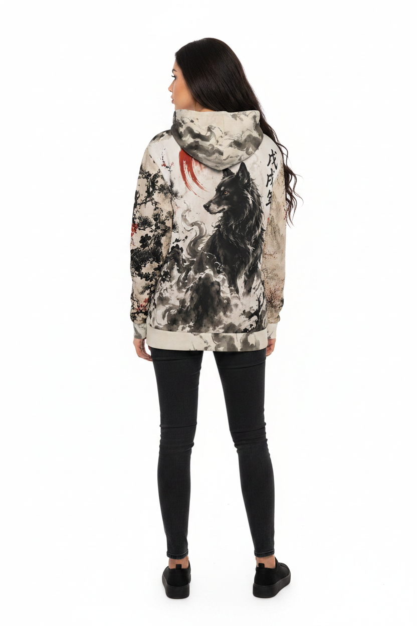 Dog Zodiac Ink-Style Hoodie – Chinese Year of the Dog Artwork AOP