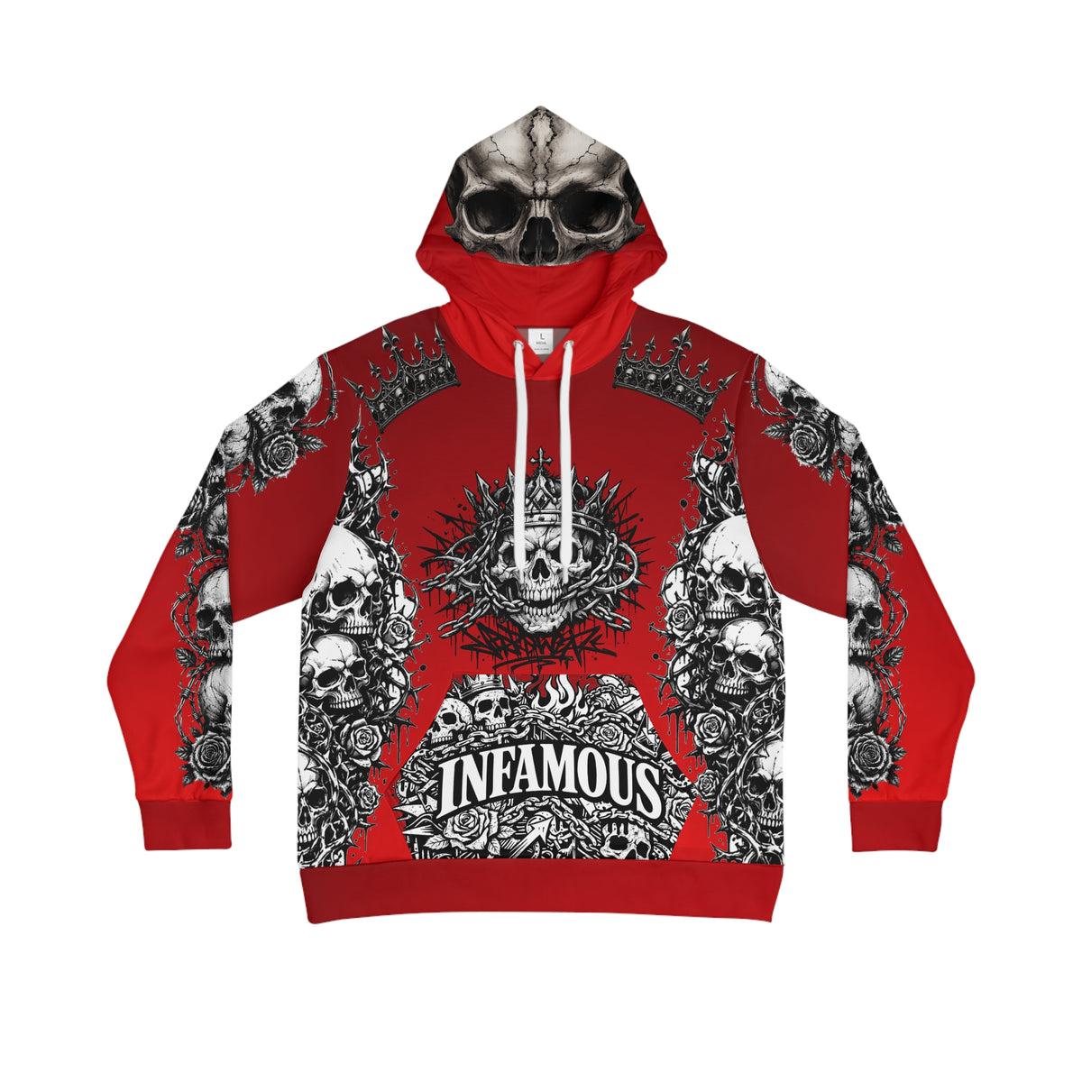 Red-King skull Men's Hoodie — 'Infamous' Gothic All-Over Print