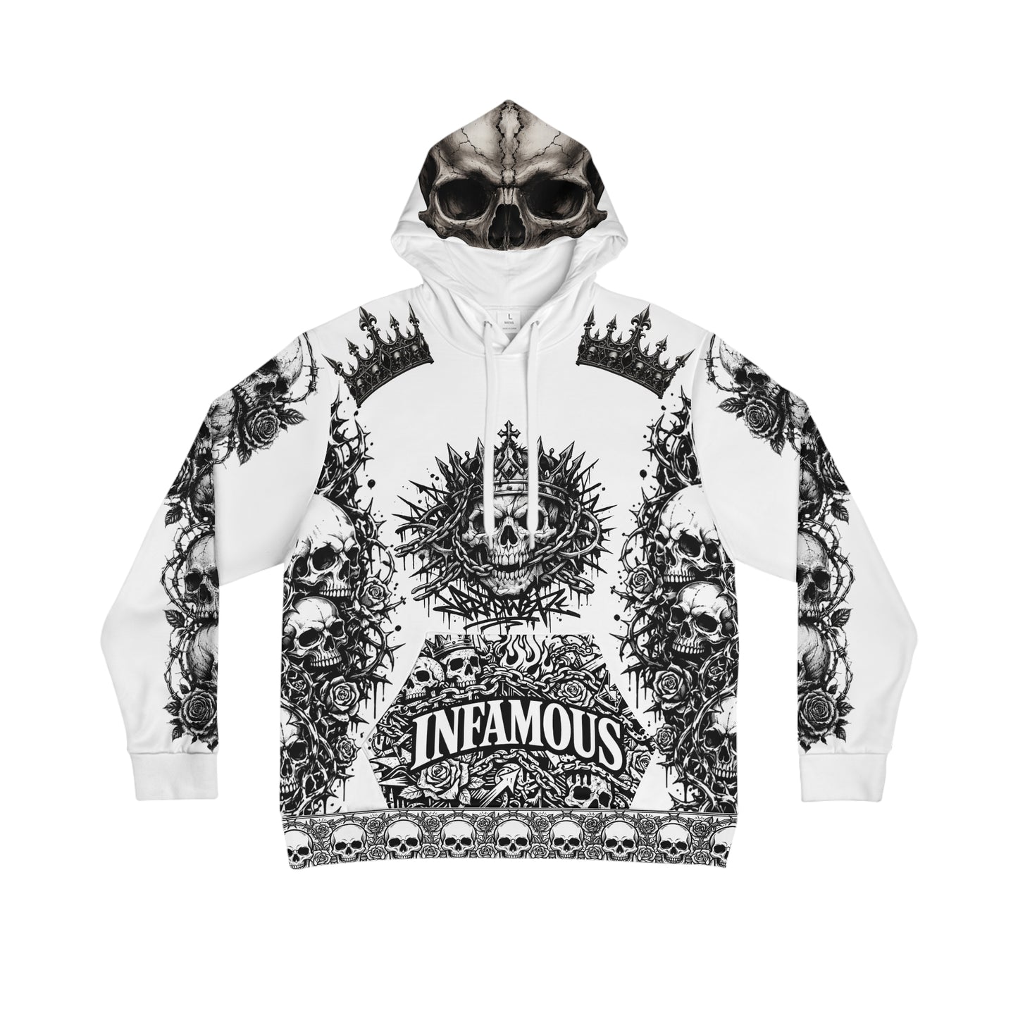 White-King skull Men's Hoodie — 'Infamous' Gothic All-Over Print