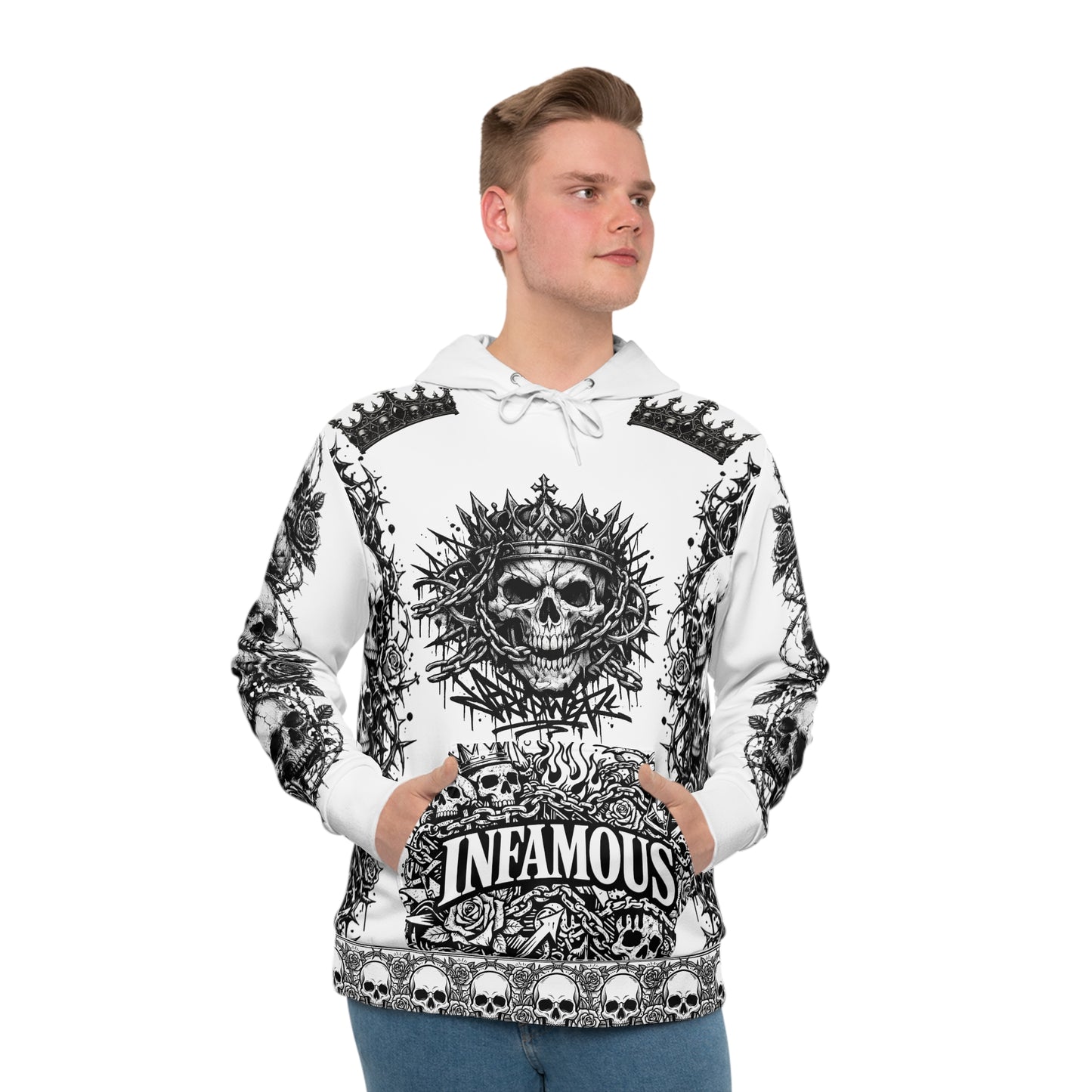 White-King skull Men's Hoodie — 'Infamous' Gothic All-Over Print