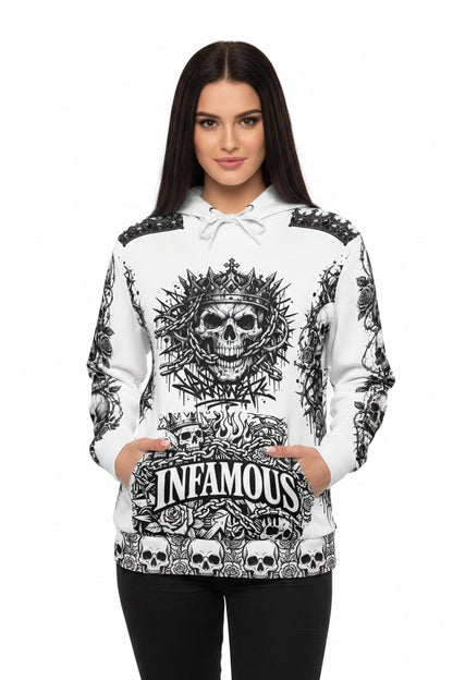 White-King skull Men's Hoodie — 'Infamous' Gothic All-Over Print